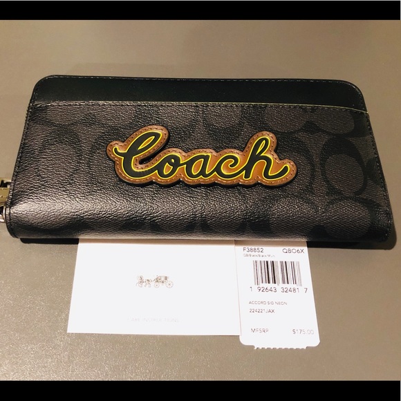 COACH‼️SIGNATURE NEON SCRIPT ACCORDION ZIP WALLET - Picture 1 of 5